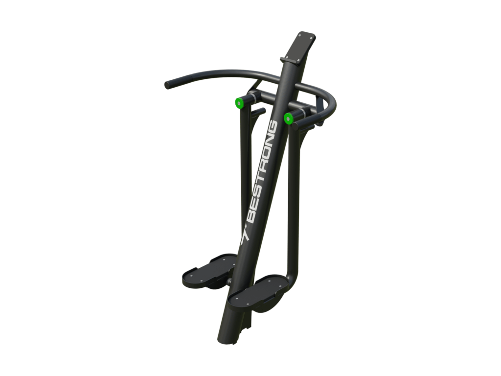 Leg abductor station in a community fitness area