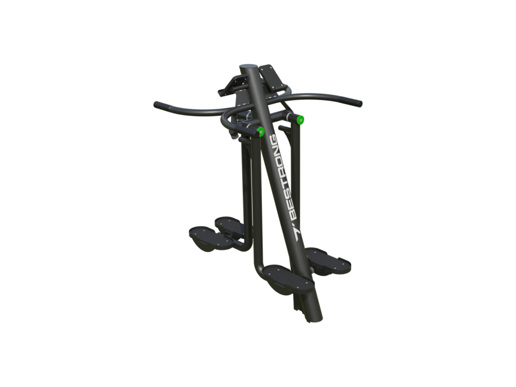 Outdoor fitness station with leg abductor and hip swing