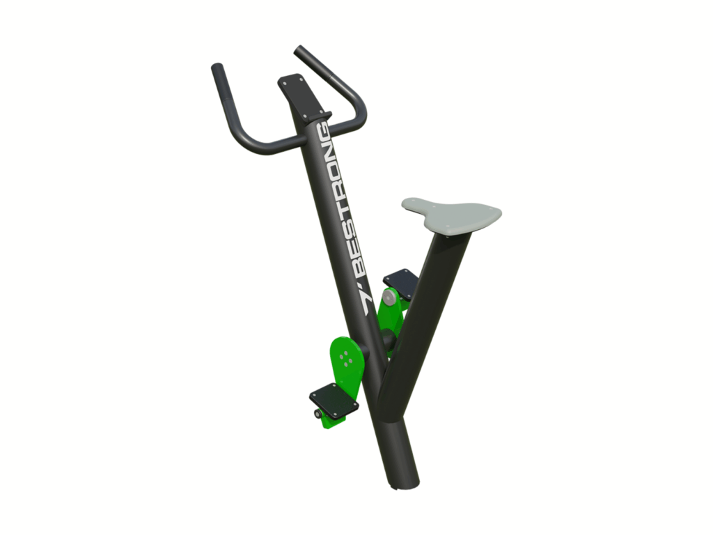 Stationary spinning bike in an outdoor fitness park
